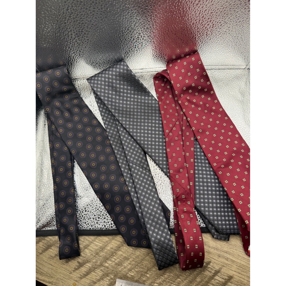 Mens Silk Tie Lot 3 Savile Row George Elder-Beerman Navy Grey Burgundy Geometric
